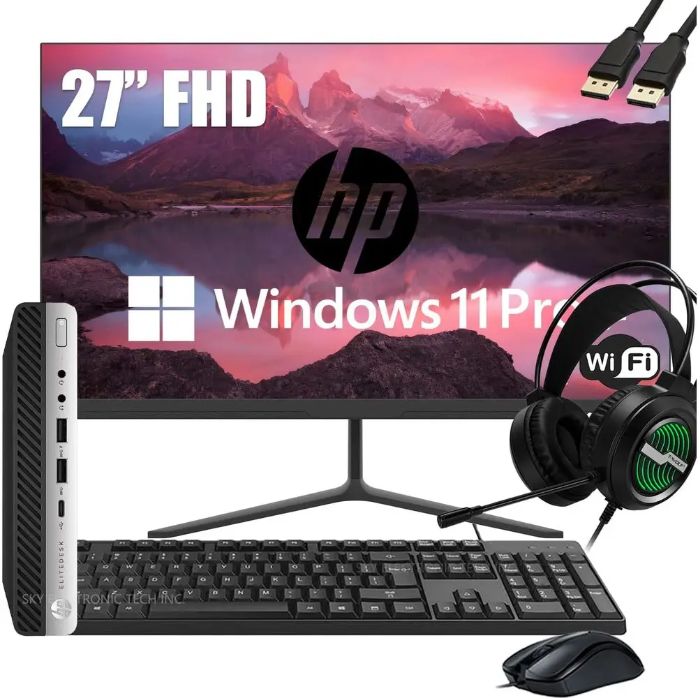 Pacote de PC Desktop com Monitor HD de 27 Polegadas Recondicionado, Intel i7-6700, 16GB de RAM, 512GB SSD, Windows 11 Pro