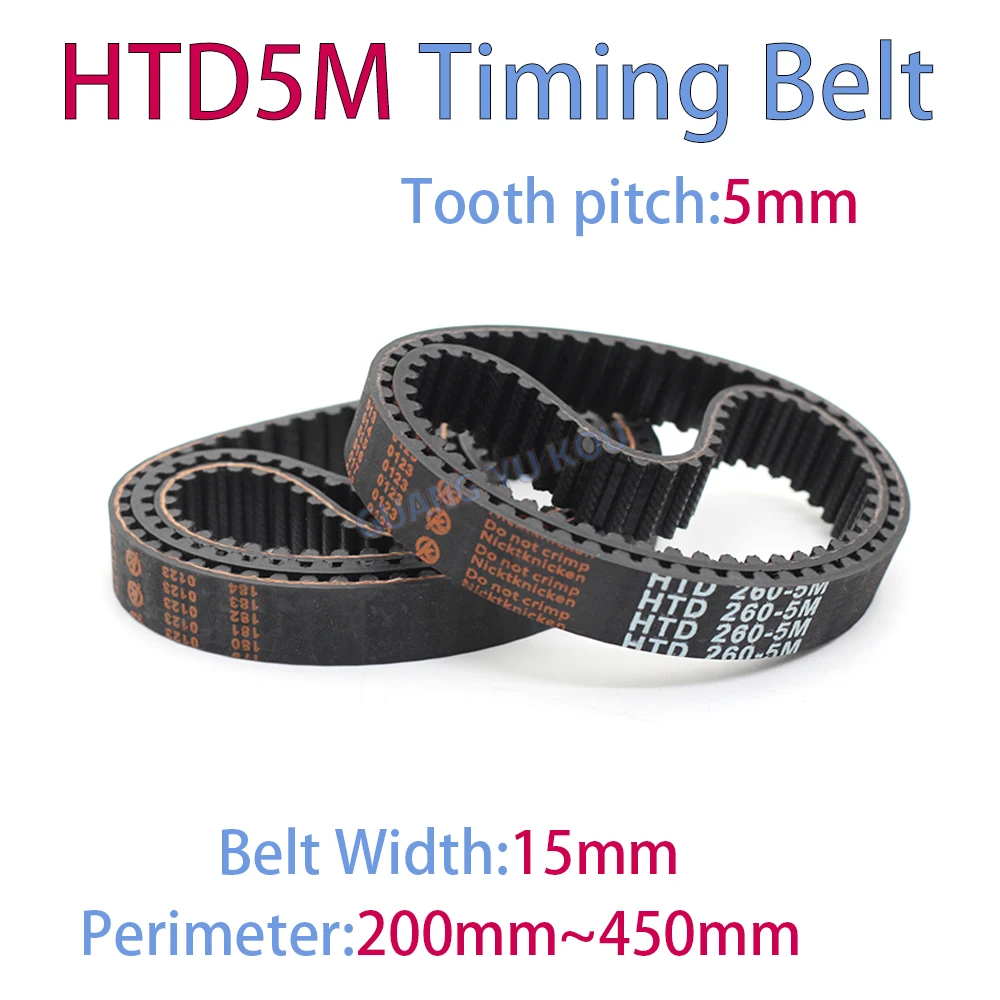 HTD 5M Rubber Timing Belt Width 15mm Length 5M 200 225 270 280 335 340 375 380 385 390 395 400 405 410 415 420 430 435 440 450mm