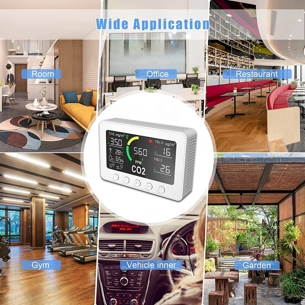 Tuya WiFi Co2 Sensor 6 in 1 Smart Air Quality Sensor Temperature  Humidity Detector Color Screen Display Smart Life APP Control