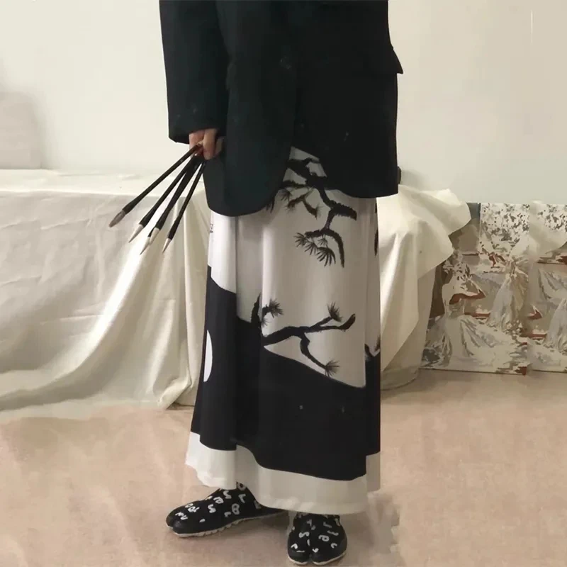 

Chinese Style Printed Long Skirt Women 2025 Summer Vintage High Waist Loose Versatile Skirts Harajuku Street Faldas