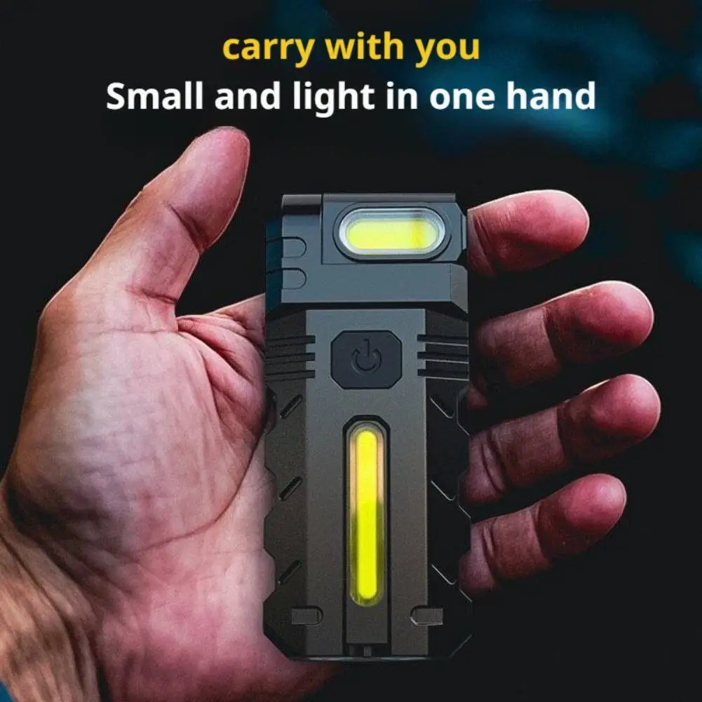 Mini lanterna led recarregável usb, lanterna portátil com ímã traseiro, super brilhante, acampamento, luz lateral cob de emergência