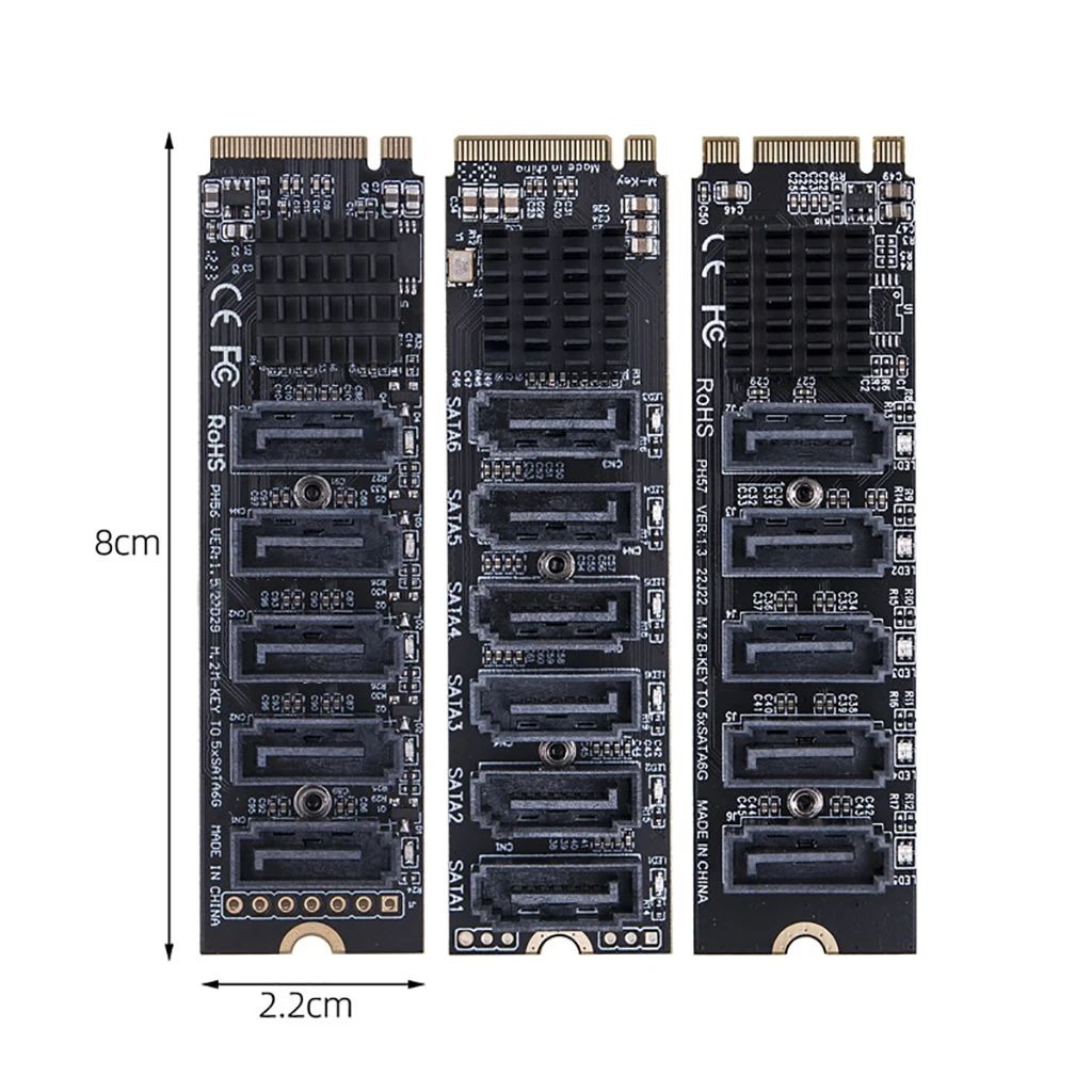 M.2 To SATA 3.0 Riser Card M2 M-KEY PCI-E Expansion Card 5/6 Port SATA3.0 Converter for NVME NGFF To SATA SSD Adapter Card 6Gbps