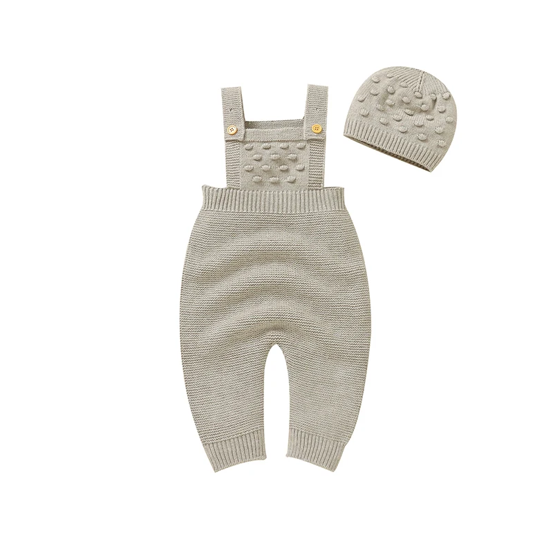 Baby Rompers Clothes Solid Sleeveless Knitted Newborn Boys Girls Jumpsuits Hats Outfits Sets Toddler Infant Playsuits 0-18m Wear