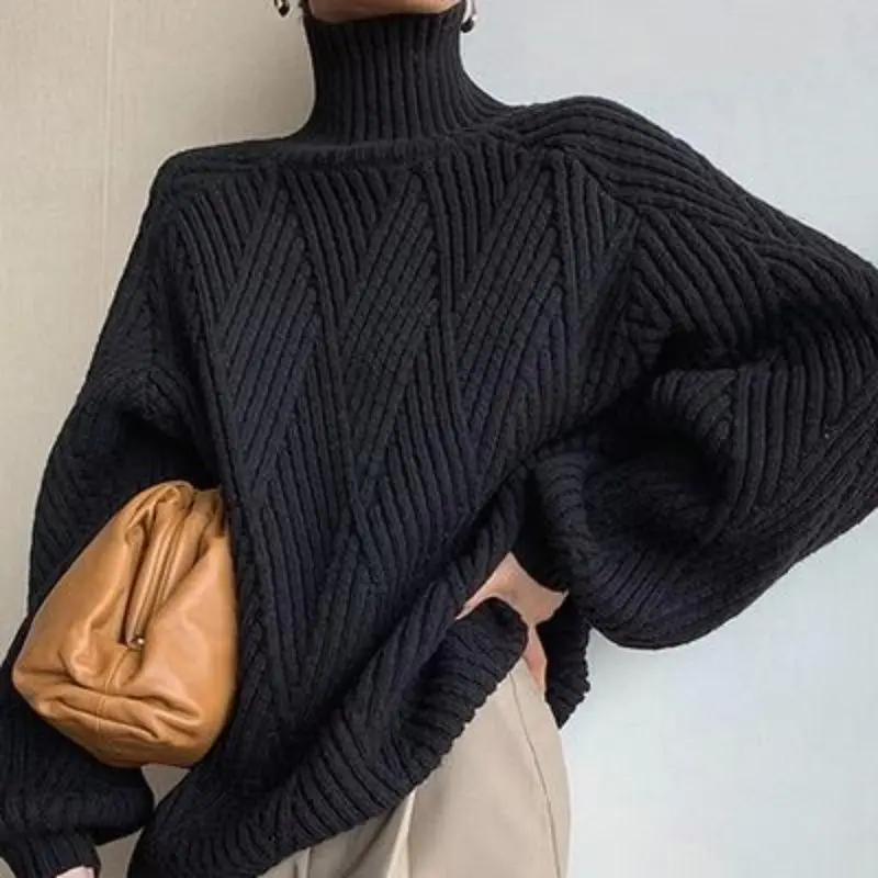 2023 Autumn Winter Turtleneck Sweater Women's New Thick Knitted Casual Loose Outerwear Streetwear Twist Sweater