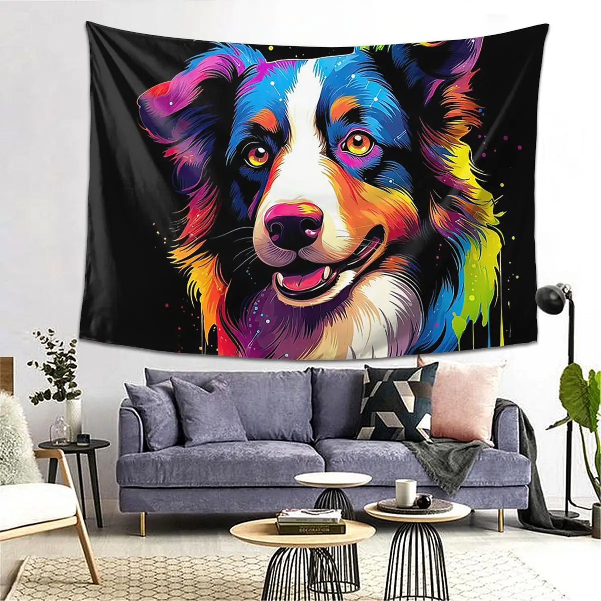 Border Collie Tapestry Decoration Art Aesthetic Tapestries for Living Room Bedroom Home Wall Cloth Wall Hanging