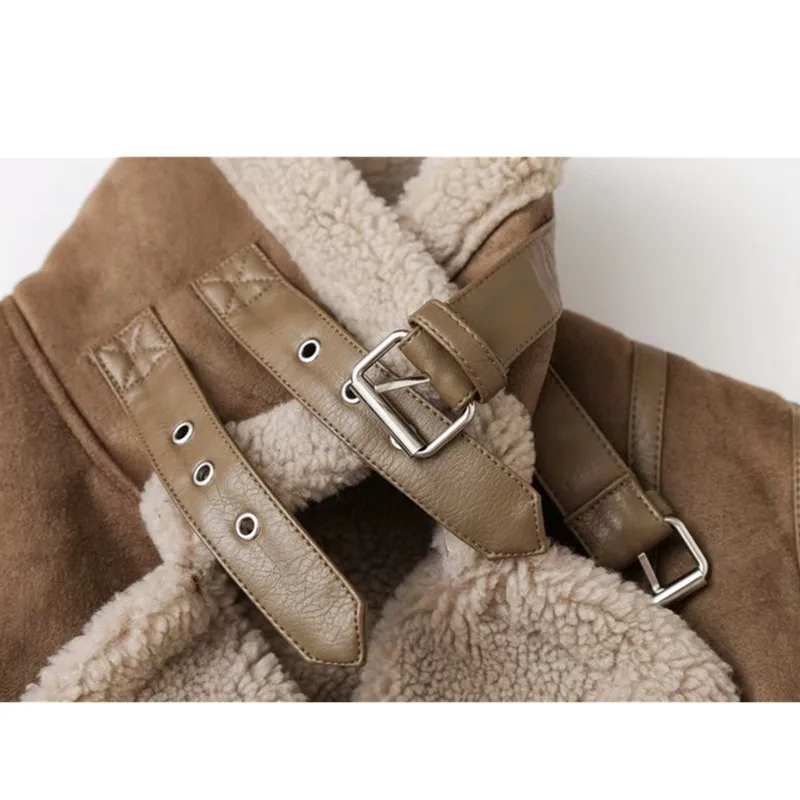 Autumn Winter New European American Suede Fur Jacket Korean Loose Lamb wool Warm Coat Short Motorcycle Female Zipper Outwear