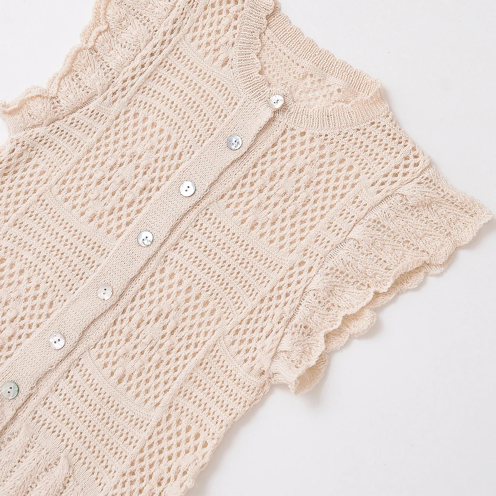 Dames Vintage Wit Gelamineerd Jacquard Mesh Gebreid Vest Single Breasted Sexy Modieus Vrijetijdskleding Veelzijdig 5802026