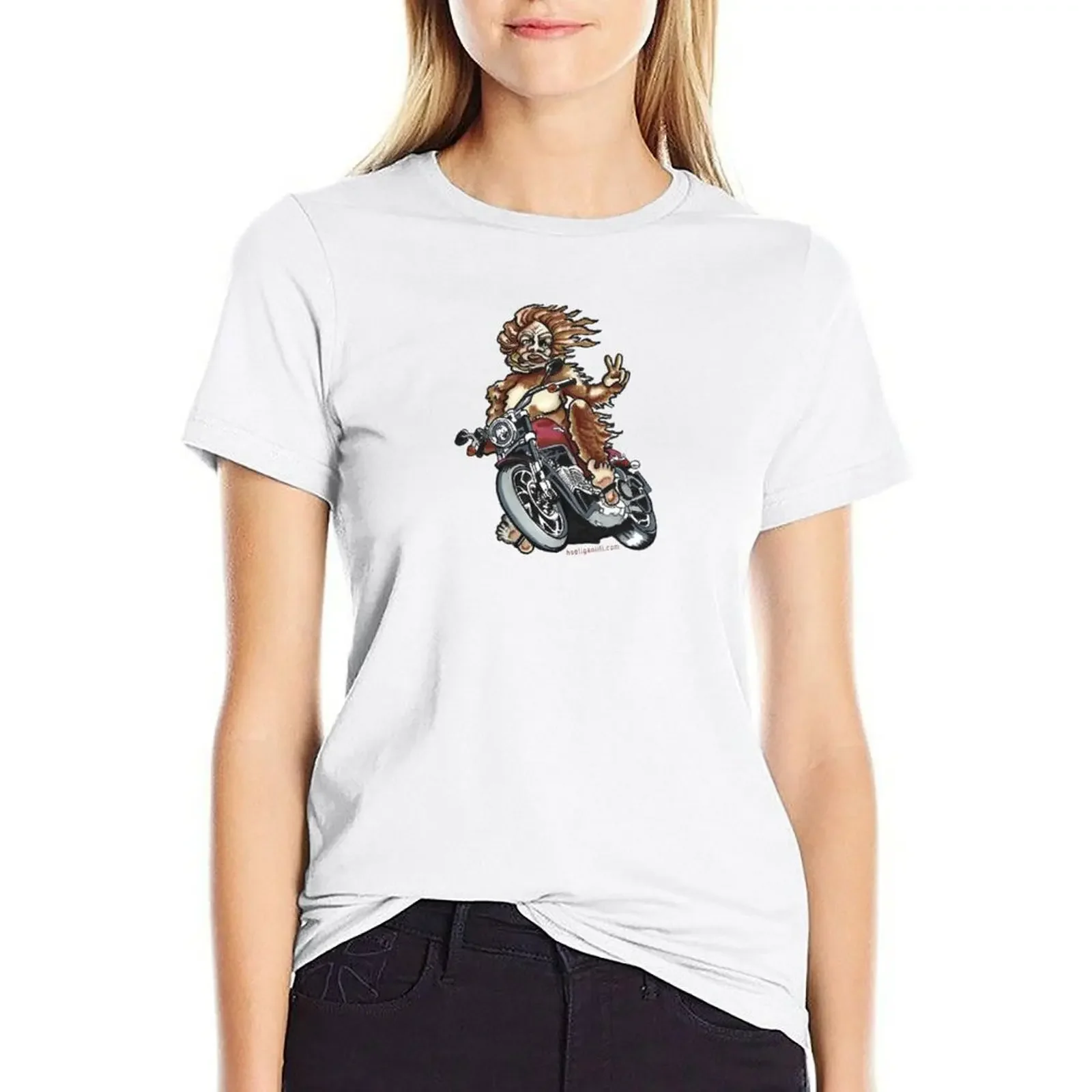 

Sasquatch biker T-shirt female summer top tops Women