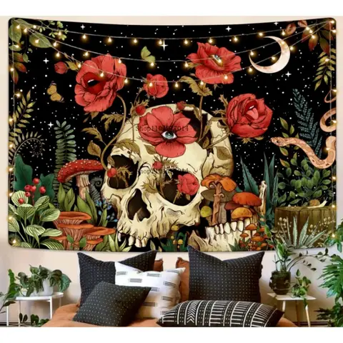 खोपड़ी पुष्प टेपेस्ट्री, मशरूम खोपड़ी गोथिक गार्डन बेडरूम सौंदर्य टेपेस्ट्री 8 best sales खोपड़ी टेपेस्ट्री - №1