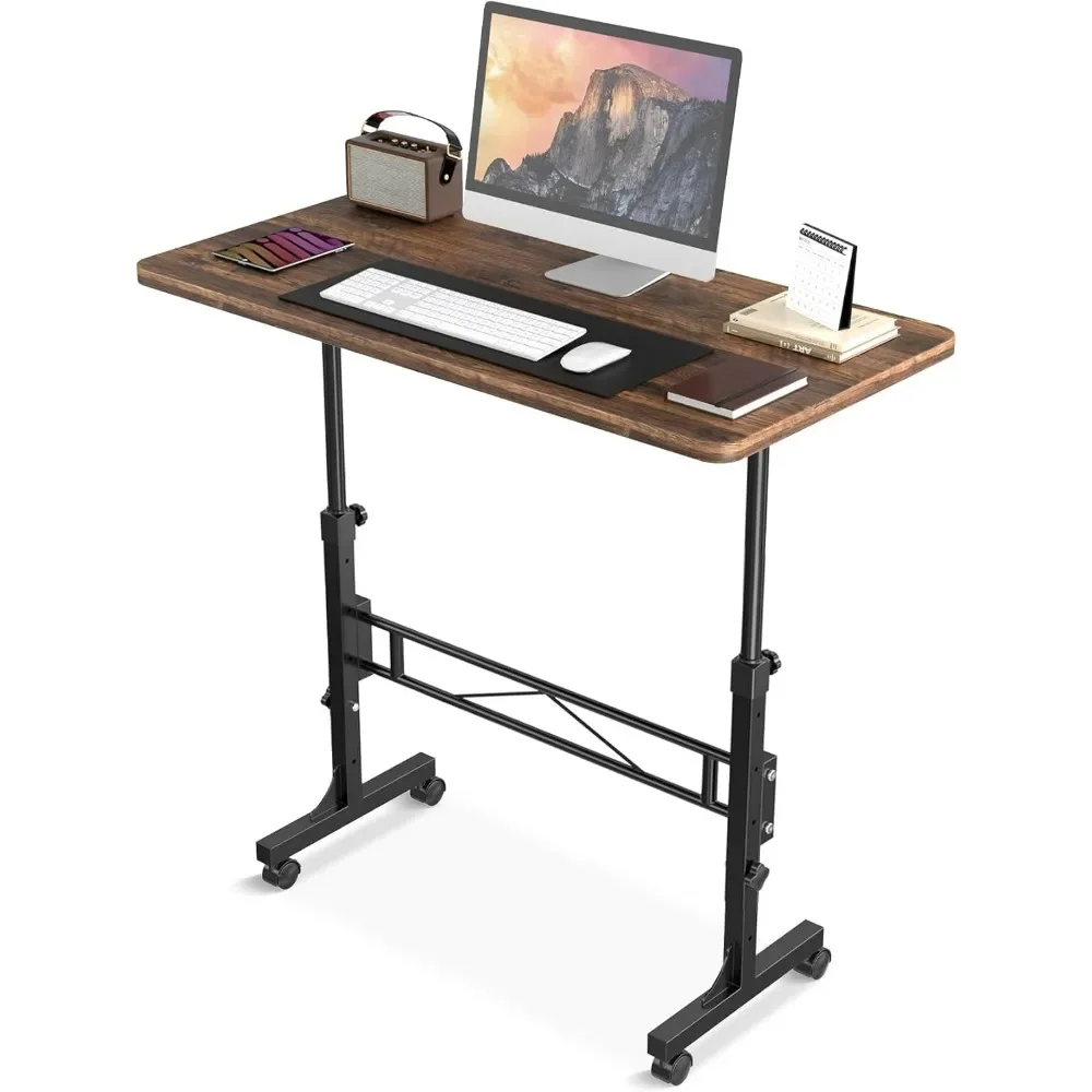 

Desk, Adjustable Height, Mobile Stand Up Desk with Wheels, Portable Rolling Desk Small Computer Desk, Portable Laptop Desk