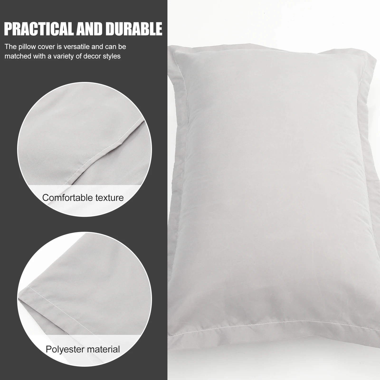 

2 Pcs Luxury Pillow Cases Furted with Zipper Grey Hotel Pillowcase Comfortable Easy to Clean Polyester Fiber