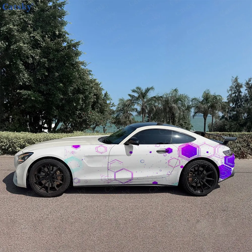 2Pcs Glow Honeycomb Texture Car Side Wraps, Self-Adhesive PVC Waterproof & Scratch-Resistant Stickers, Car Accessory Gift
