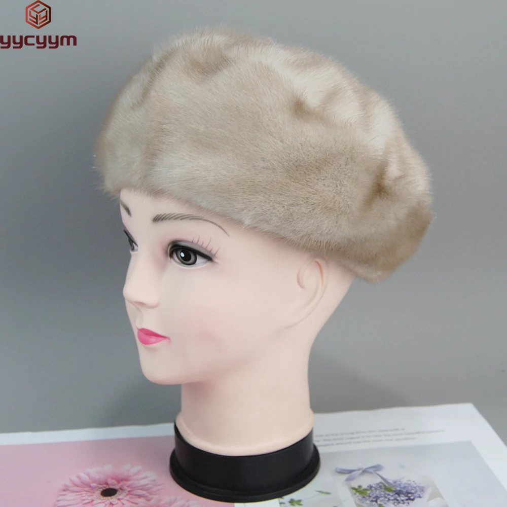 

2023 Russia Lady Real Mink Fur Berets Hats Women Winter Luxury Real Mink Fur Hat Warm Hand Knitted Real Natural Mink Fur Hats