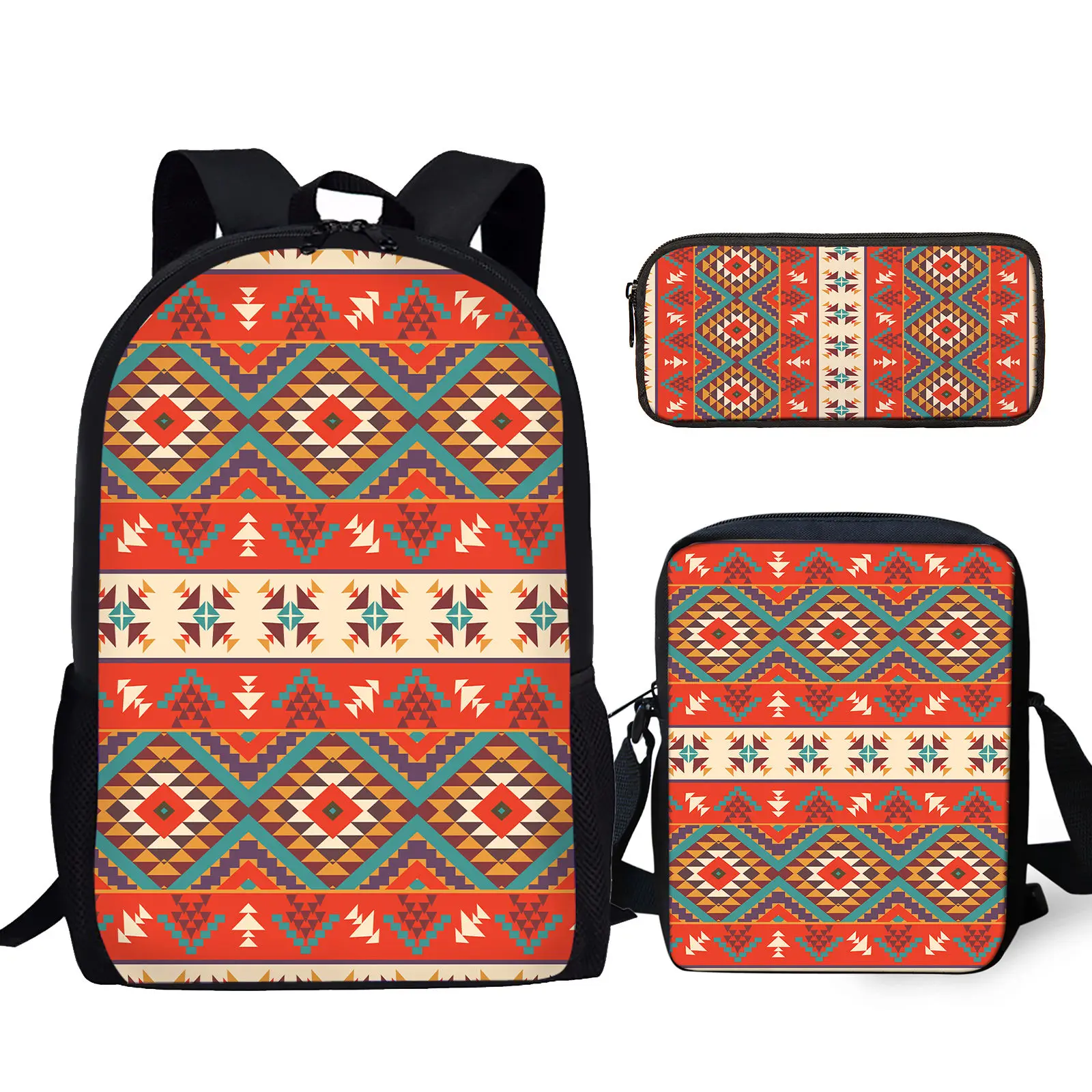 Colorful American Tribal Print Adjustable Shoulder Strap Large Capacity Backpack Messenger Bag Student Back To School Gift Bag