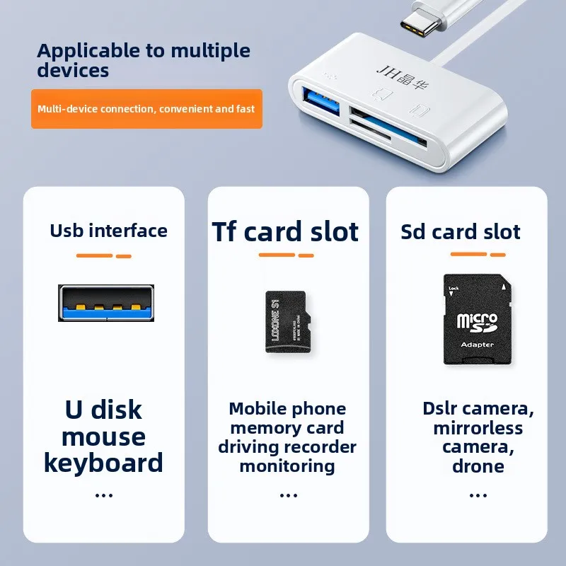 Jinghua Three-in-one Card Reader Otg Multi-function Type-c Card Reader Transfer TF Card SD Camera Card U Disk Mobile Phone