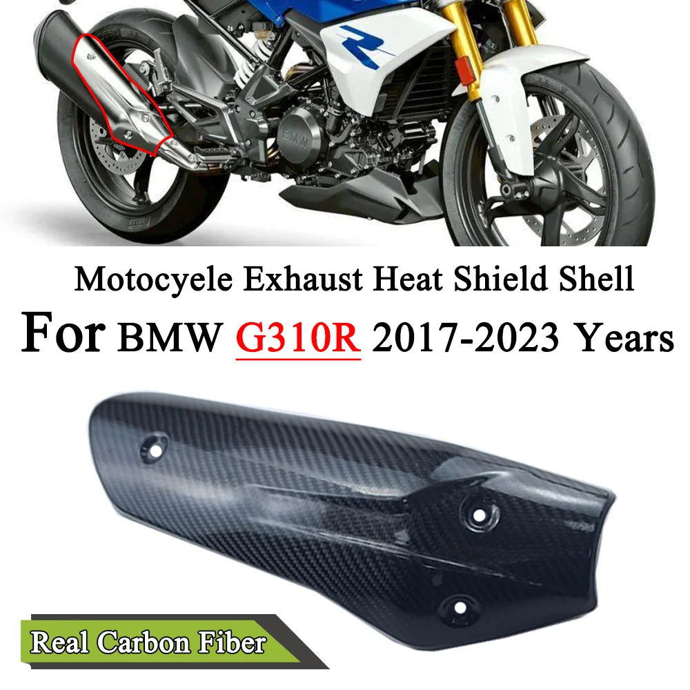 Real Carbon Fiber Motorcycle Exhaust Middle Link Pipe Heat Shield Cover Cap Shell Guard Anti-Scalding For BMW G310R 2017 - 2023