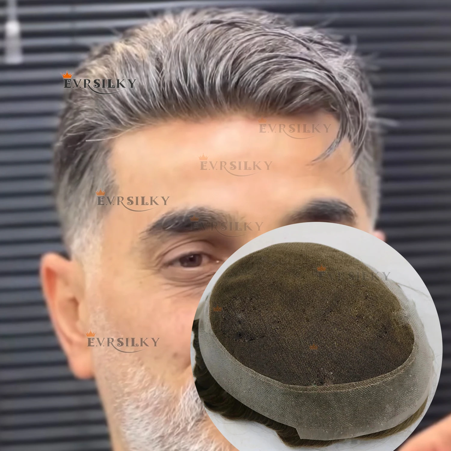 

Grey 1B50 Invisible Lace Front&PU Virgin Human Hair Brown Blonde Men's Toupee Bleach Knots System Prosthesis Natural Hairline