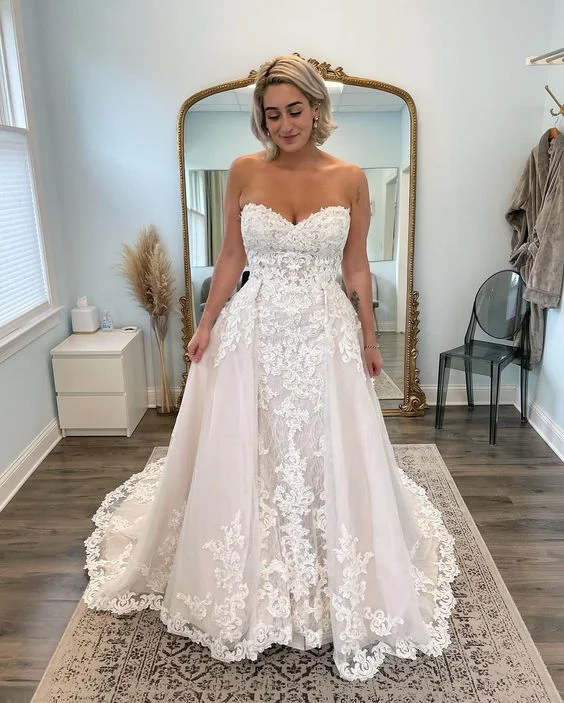 Plus Size abiti da sposa per donna pizzo Boho Vestido De Noiva Beach abiti da sposa Tulle Robe De Mariée Sweetheart Bride Dress