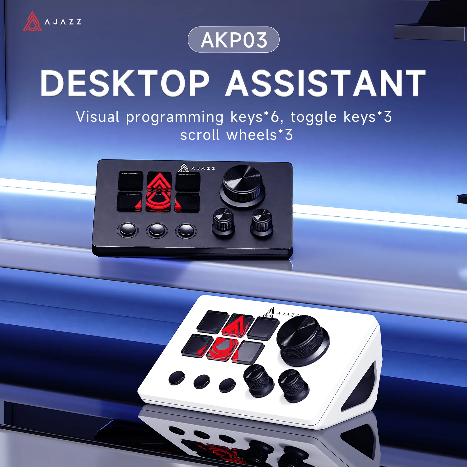 AJAZZ AKP03 Desktop Assistant Multifunctionele Console Controller Programmeerbare Sneltoetsen voor Streaming/Audiomixing/Gaming