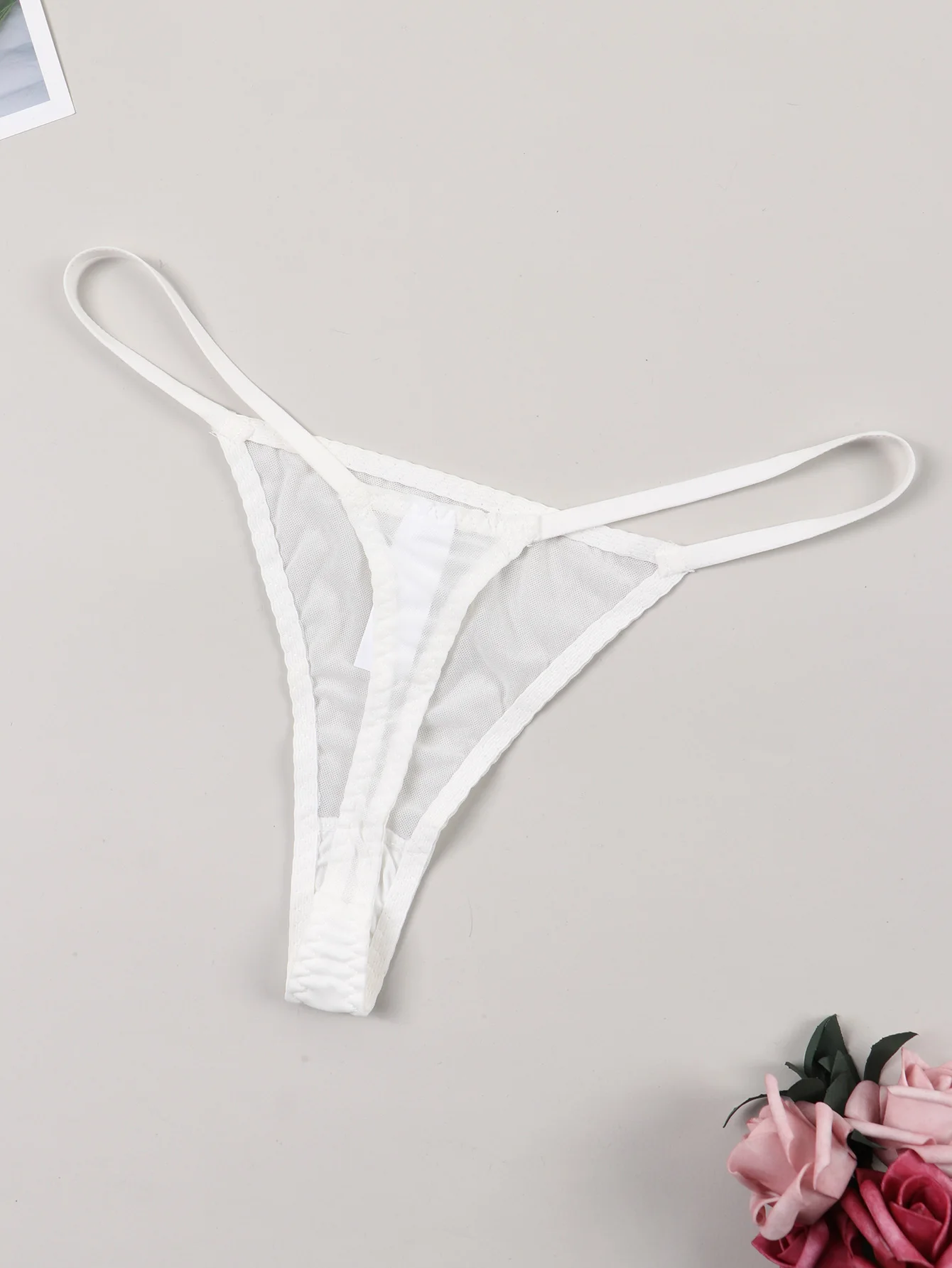 Varsbaby Mesh Sheer Thongs 3pcs See-through G Strings Cherries Prints Transparent Sexy Underwear Panties for Women