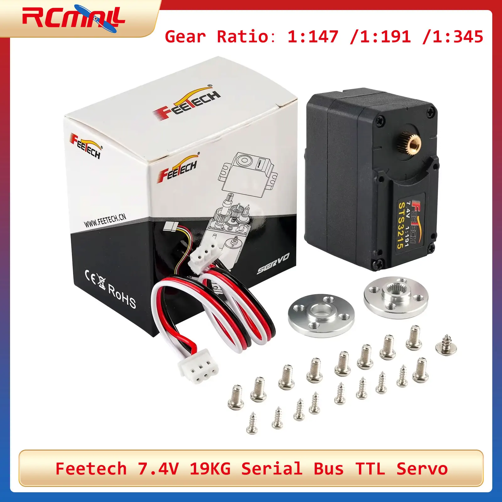 Feetech 7.4V 19KG Serial Bus TTL Servo 360 Degree STS3215 High Precision Feedback Magnetic Encoding Servo 1:147 1:191 1:345