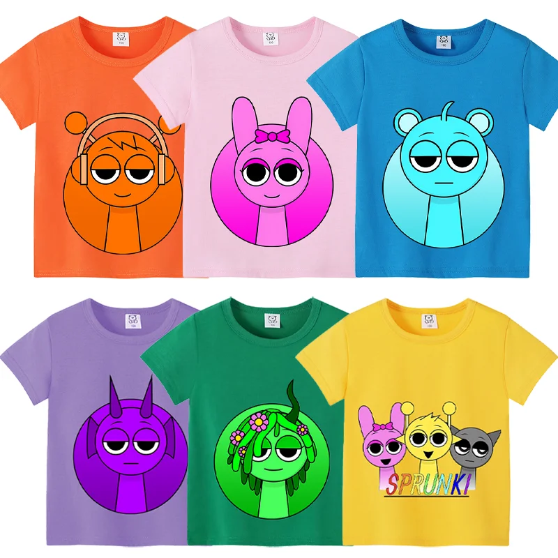 Sprunki Kids T-shirt Summer Children Incredibox Game Cotton Short Sleeve Top Boy Anime Fashion Cute Tee Girl Casual Clothes Gift