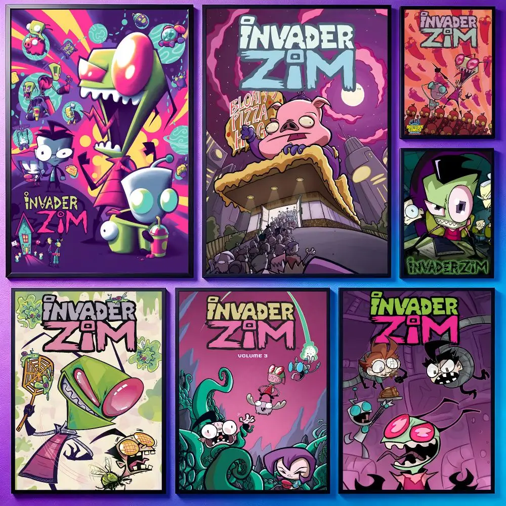 Cartoon Invader ZimS Poster Poster Sci Fi Cyberpunk HD Self Adhesive Wall Print Futuristic Home Game Room Decor Gift