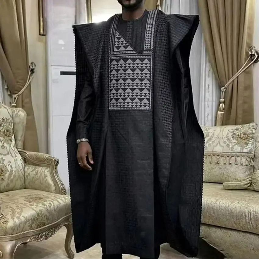 African Clothes for Men Dashiki 3 PCS Set Embroidery Tops Pants Suits Bazin Muslim Wedding Party Clothing