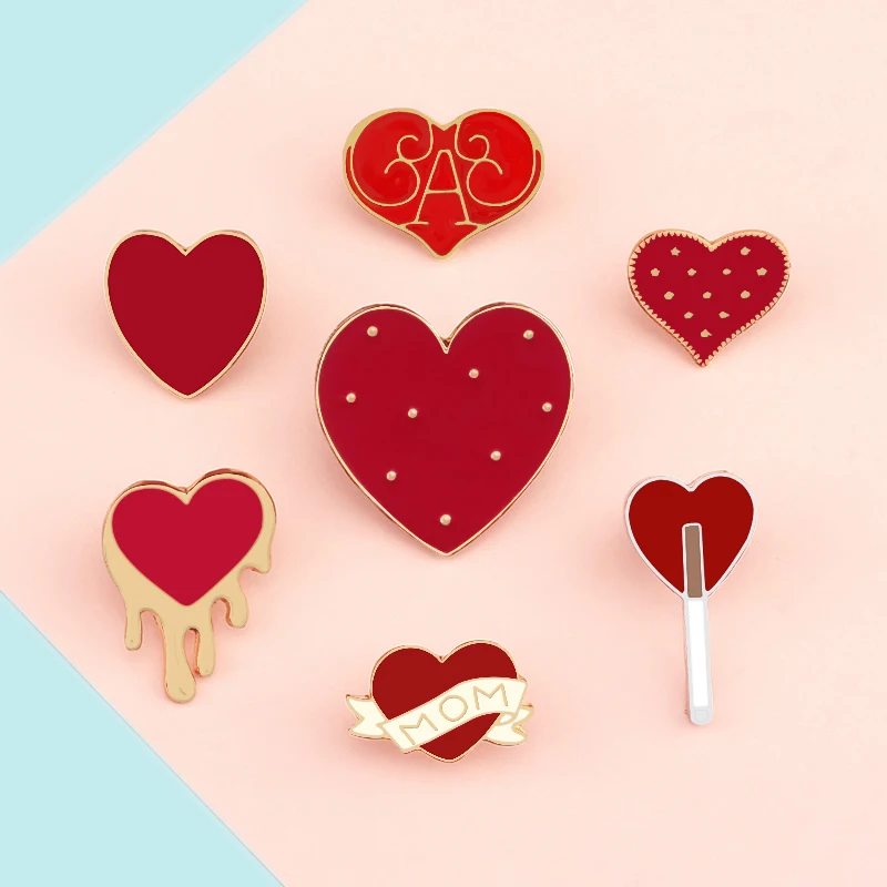 Women Brooches Fashion Red Heart Lover Enamel Pin Denim Jackets Bags Lapel Pins Cartoons Badge for Women Men Friend Jewelry Gift