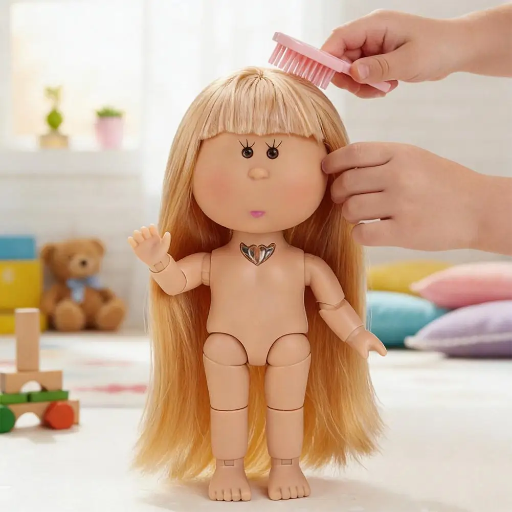 Boneca Mini Batata de 24cm com 5 Articulações Móveis, Bonecas de Vinil Fofas DIY, Cabelo Cacheado, Boneca de Vinil com Olhos de Feijão de 14cm, Boneca de Vinil de Pele Escura para Vestir