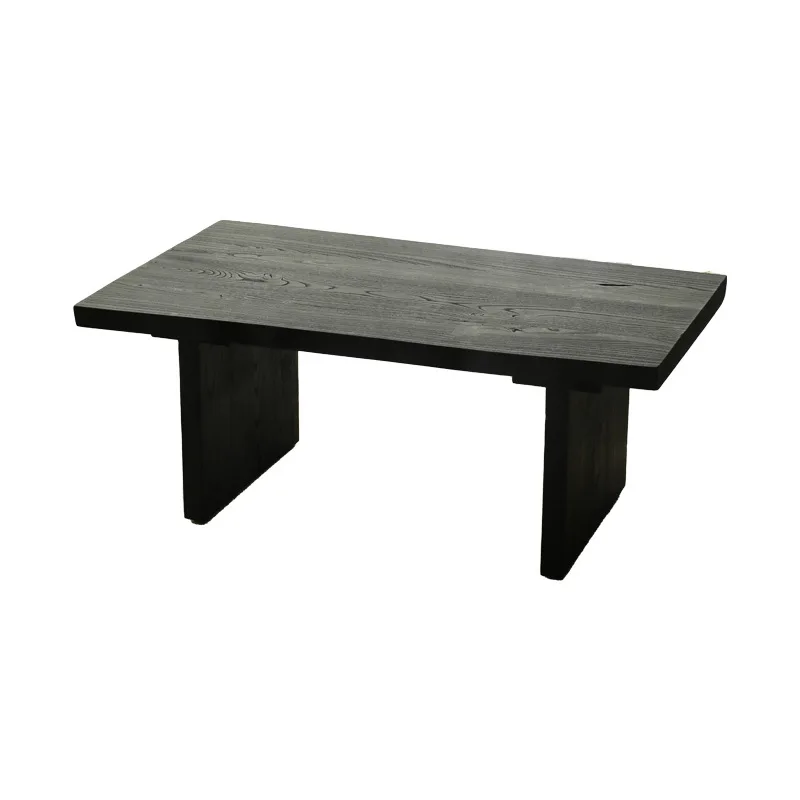 wabi-sabi wind, carbonized black, solid wood coffee table, balcony bay window, homestay leisure meeting table
