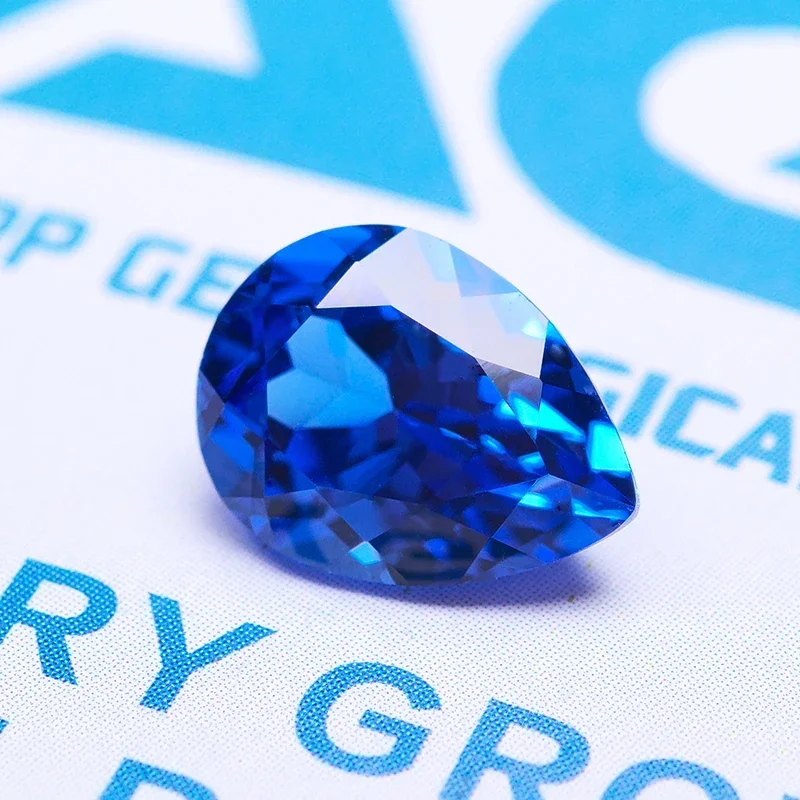 Lab Grown Sapphire Pear Em Forma Contas Charme, Cor Azul, DIY Fazer Jóias, Anéis de Pulseira Materiais, selecionável AGLCertificate