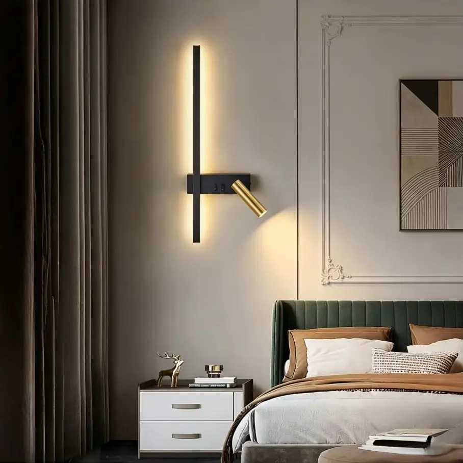 New Minimalist Rotatable Wall Lamp-Bedroom Bedside/Living Room Sofa Reading Light, Wall-Mounted, Independent Switch, Eye-Care