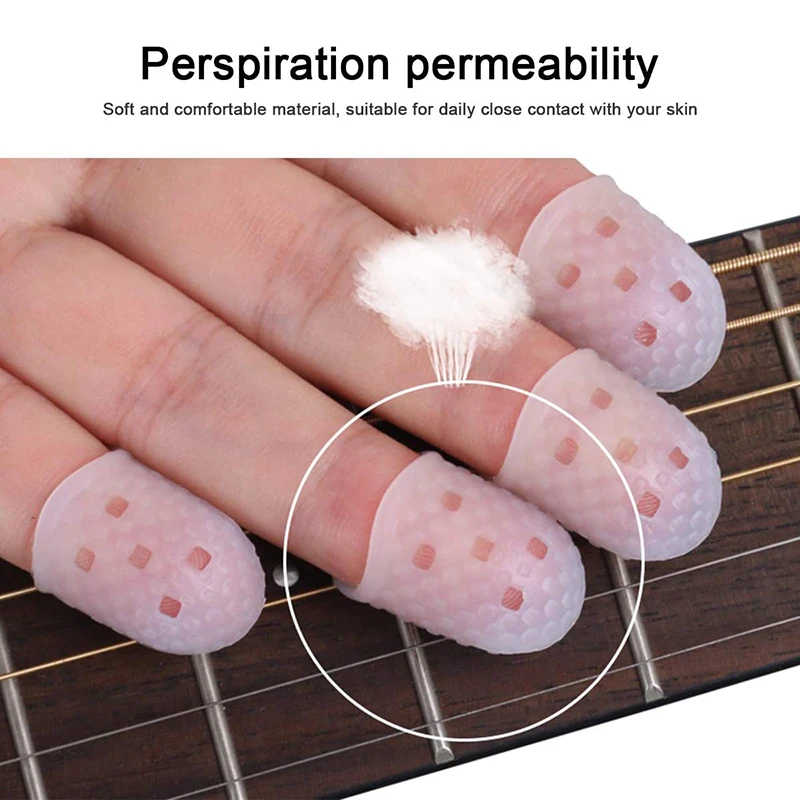 8 pz/set protezioni per le dita in Silicone protezioni per le dita della chitarra per chitarra Ukulele colore trasparente