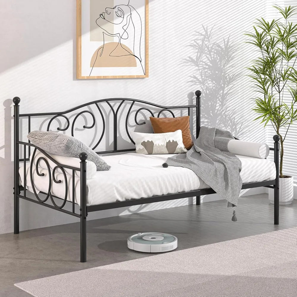 

Twin Daybed Frame, Metal Day Bed with Classic Headboard, Multifunctional Platform Beds for Bedroom, Living Room, Guest Room