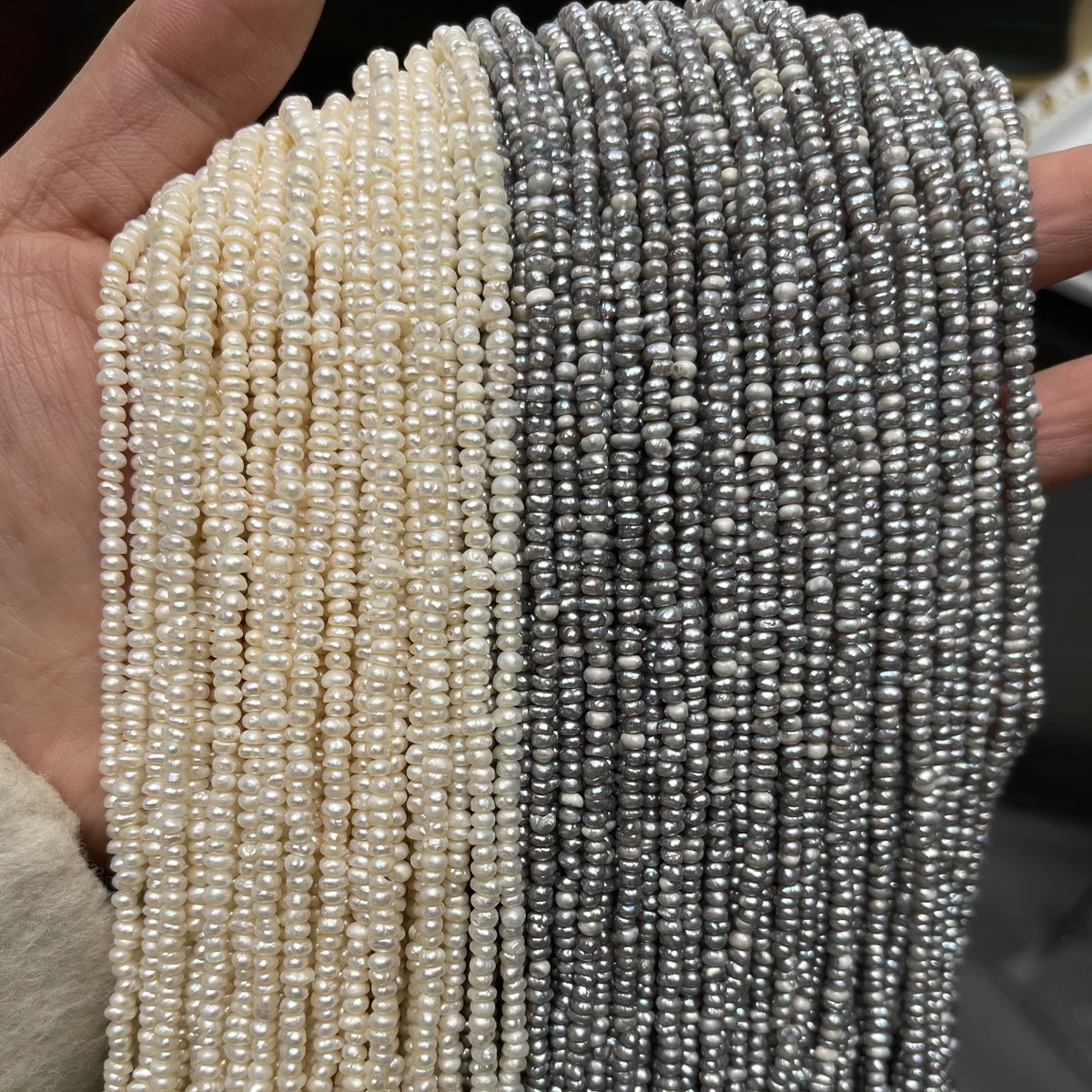 

3-3.5mm Natural Freshwater Pearl White Gray Flat Loose Bead Jewelry Make DIY Necklace Earring Bracelet Accessory Women Wholesale