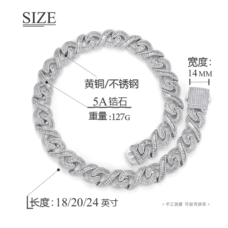 Hip Hop 5A CZ Stone Paved Bling Iced Out 14mm Solid Cuban Infinity Link Chain Chokers Necklaces for Men Rapper Jewelry