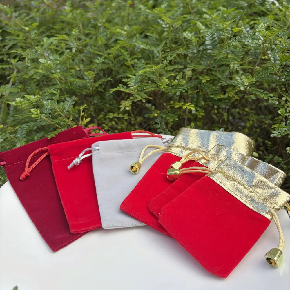 50pcs Velvet Drawstring Jewelry Pouch Gold Rim Gift Bag for Necklace Earring Ring Small Jewelry Storage Packaging Bag