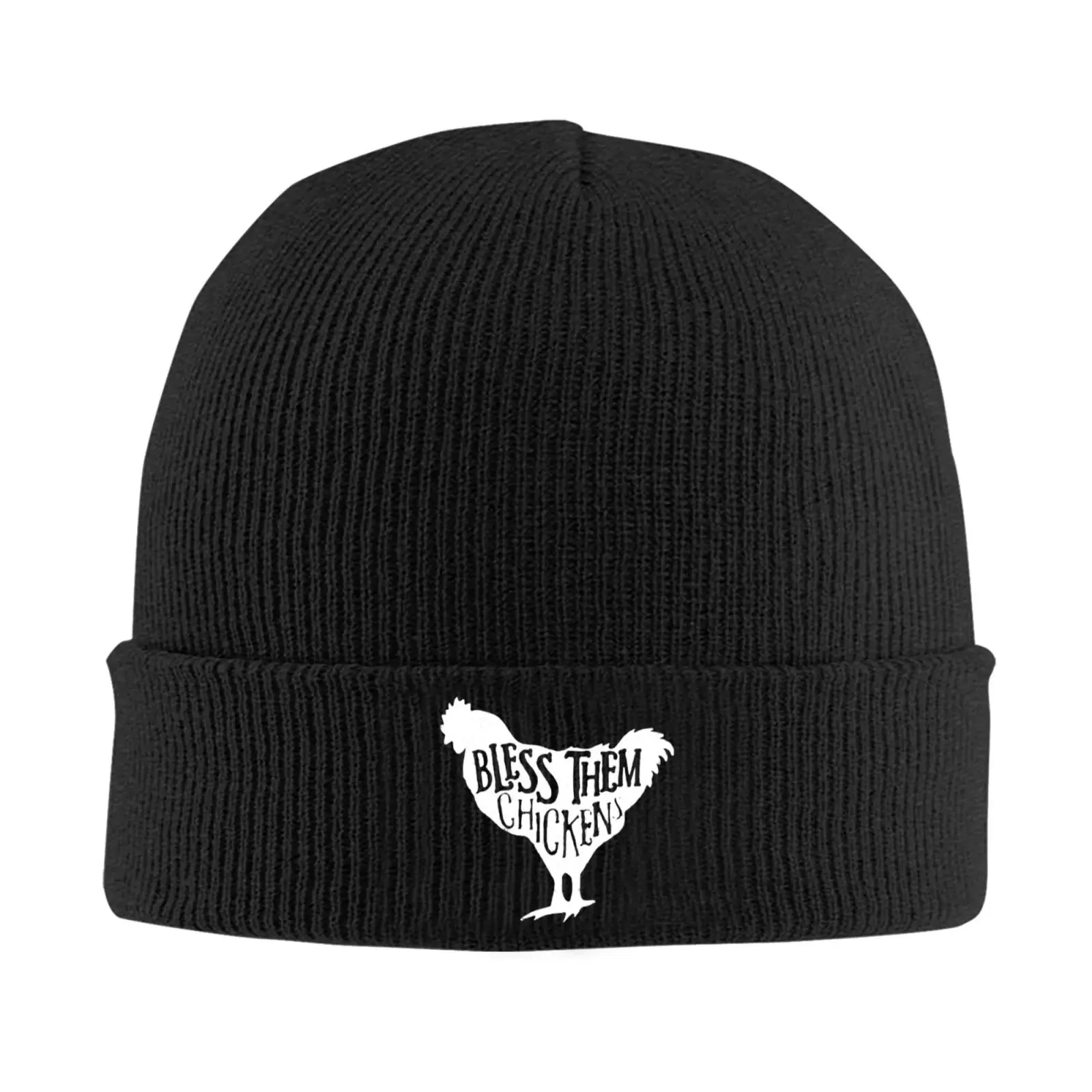 Funny Rooster Bless Them Chicken Letter Knitted Beanie One Size Soft Warm Winter Unisex Casual Skull Cap Gift