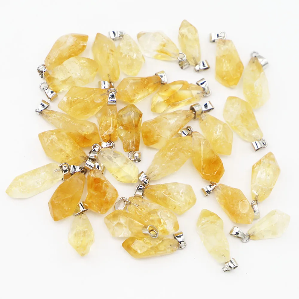 Natural Citrine Stone Irregular Pendants Raw Ore Crystal Necklace DIY Charms Earrings Jewelry Making Accessories Wholesale 12Pcs