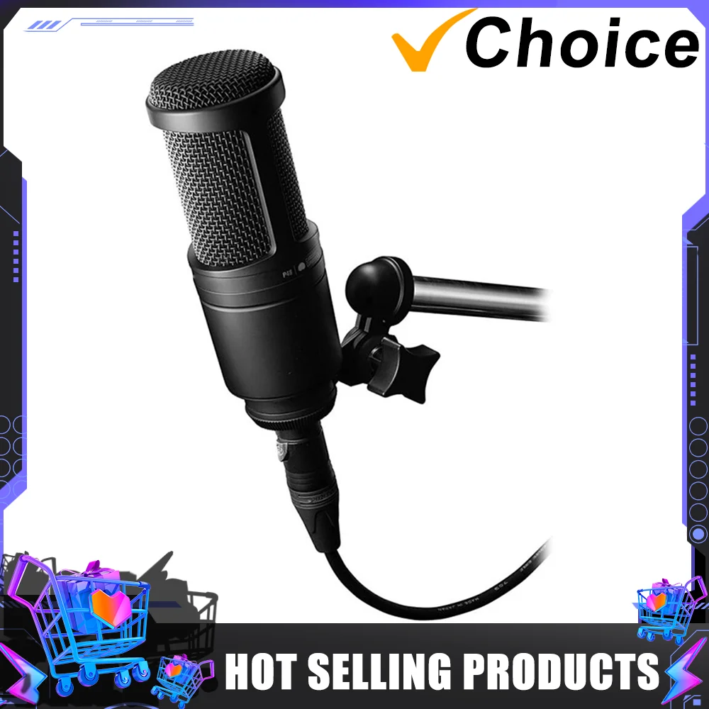 Professional AT2020 Audio Wired Cardioid Condenser Microphone for Live Recording Vocal Condenser Pro Studio Microphone