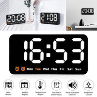 Voice Control Large Digital Wall Clock Temperature Date Time Snooze Table Clock 12/24H Dual Alarm Wall-mounted LED Clock