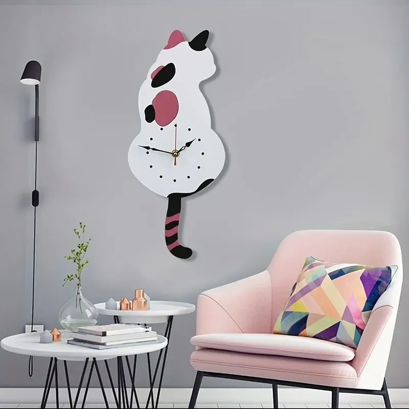 Whimsical Black Cat Pendulum Wall Clock with Moving Tail - Fun and Unique Home Decor for Living Room Office Café and Bedroom