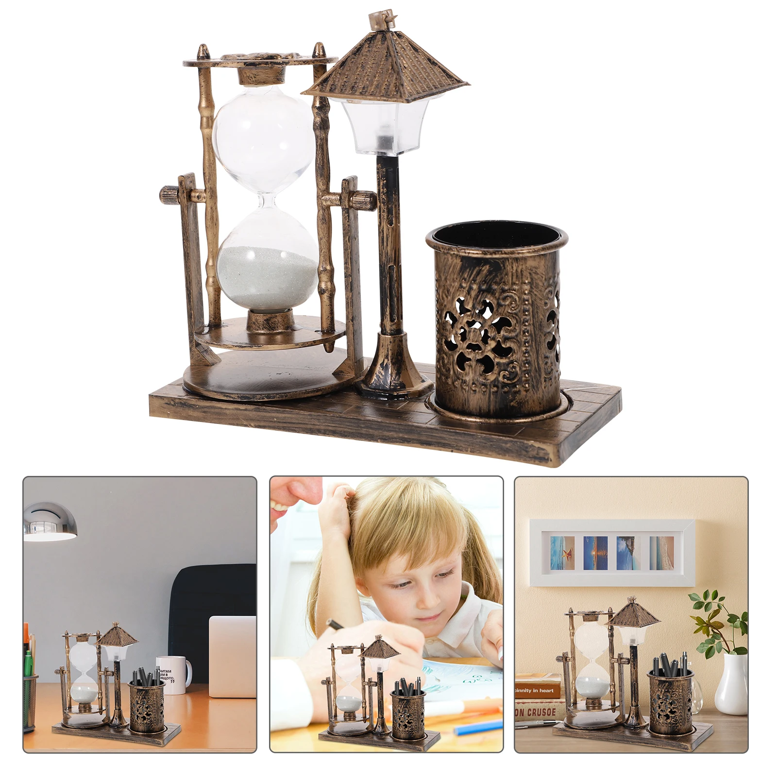 

Hourglass Pen Holder Lamp for Bedroom Nightstand Light Decor Desktop Unique Child