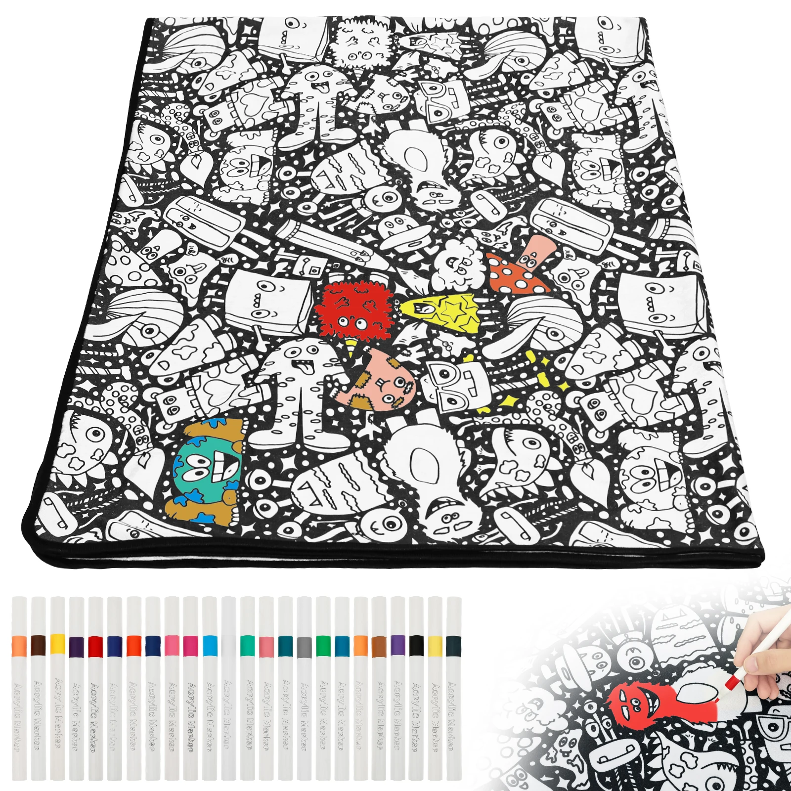 DIY Coloring Blanket with 24 Colored Markers Creative Personalization pattern blanket Stress Relief Unique Paint art Decor Gift