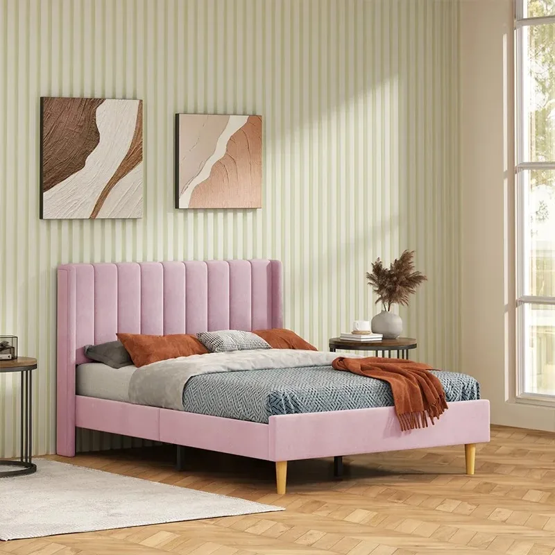 # Moder Simple Channel Tufted Upholstered King Queen Size Wingback Bed Furniture for Bedroom Apartment