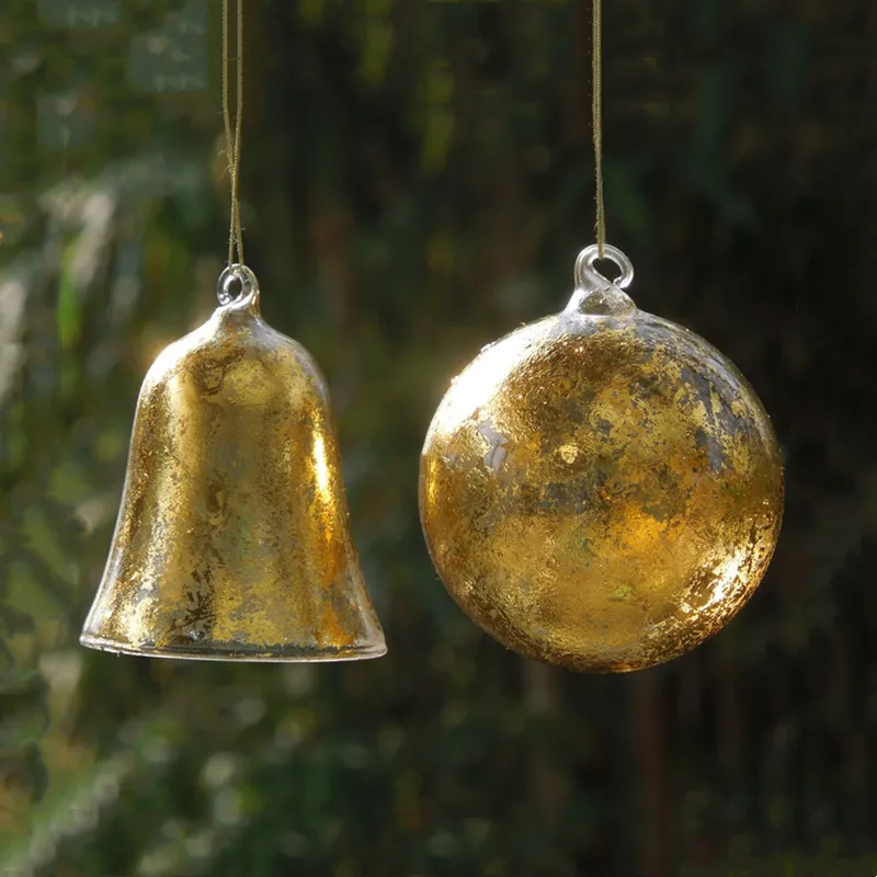 

8pcs/pack Different Shape Gold Sheet Painting Glass Hock Globe Home Decoration Christmas Ball Pendant Bell Friend Gift