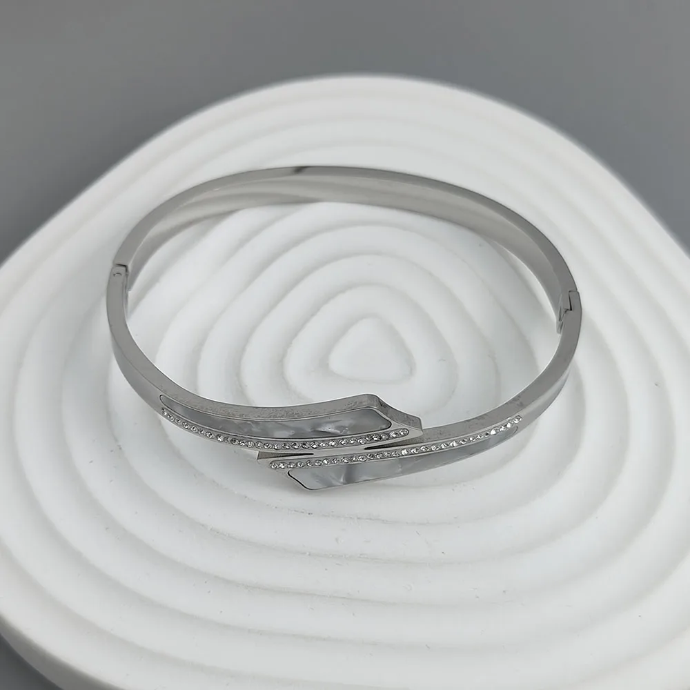 New Cross Zircon White Shell Stainless Steel Gold Plated Bracelet 18K, High Quality Waterproof Couple Bracelet, Wife Gift