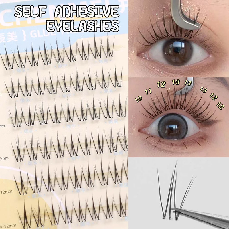 6 Rows False Eyelashes Clusters Manga Individual Lashes Extension Natural Wispy Self-adhesive Cluster Segmented Eyelashes Makeup