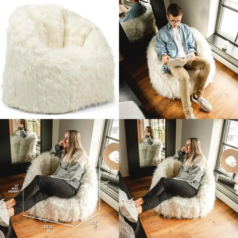 

Ivory Plush Faux Fur Bean Bag Chair, 2.5 Feet, Soft and Cozy Shag Fur, Ideal for Relaxation and Comfort